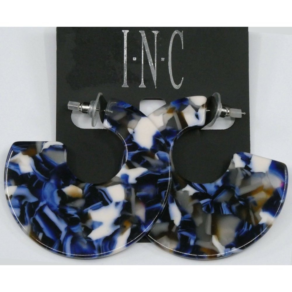 New I.n.c. Blue Tortoise-Look Medium Hoop Earrings - Picture 2 of 3